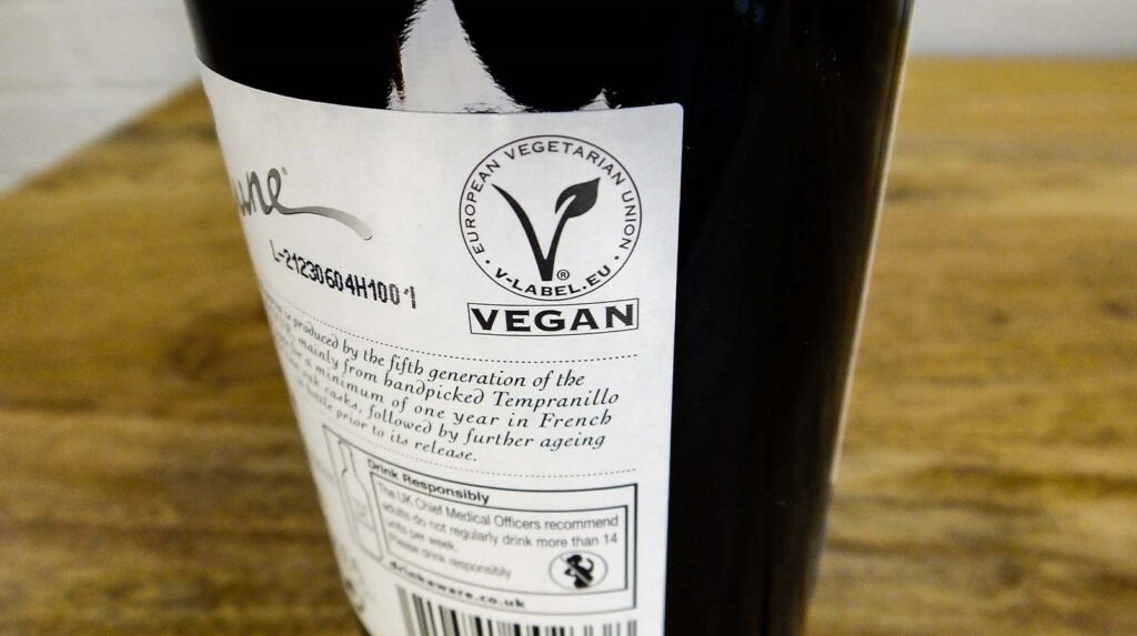 Vegan label on wine
